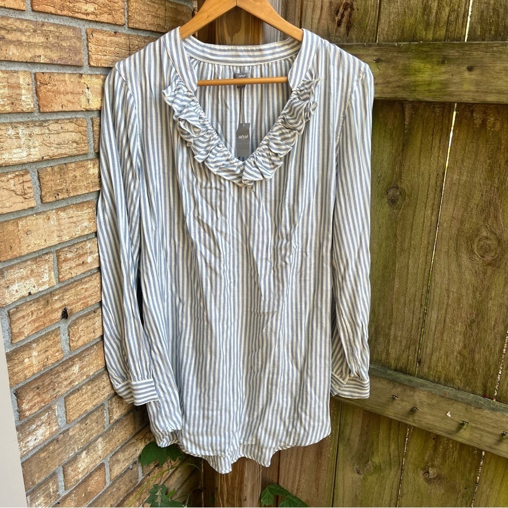 Aerie Blue and White Striped Blouse